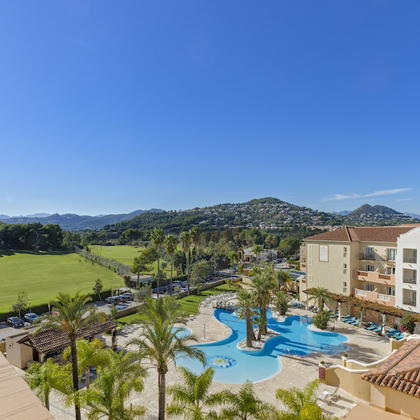View of hotel, pool and golf at Denia La Sella Hotel