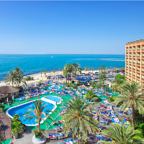 View of Sunset Beach Apartments, pool, beach and sea