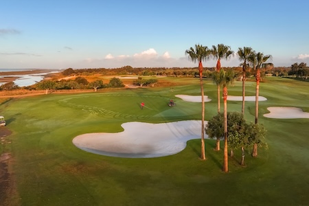 The 12th hole at Quinta da Ria features a stand of palm trees